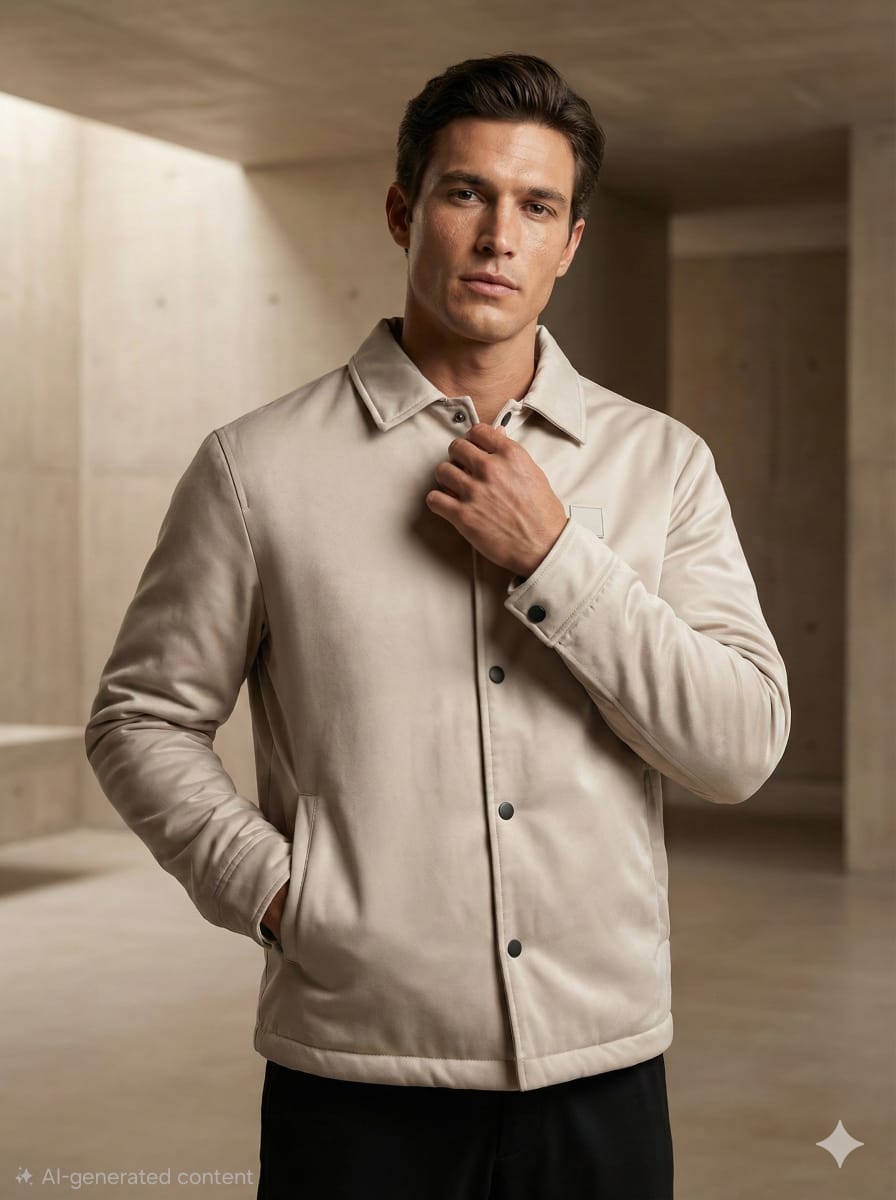 Rare Rabbit Men’s Minimal Luxe Suede-Finish Jacket – Cream